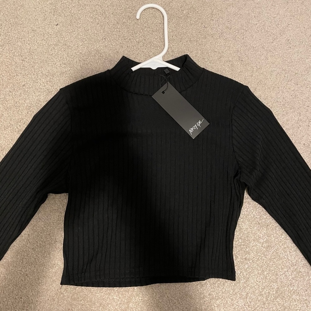 Nasty Gal Ribbed Cropped Mock Neck Sweater